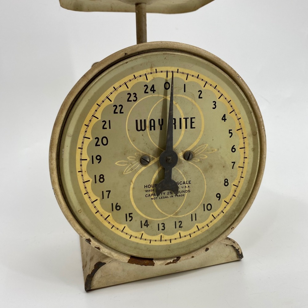 Vintage Way Rite 25lb Household Scale Green Cream Metal Farmhouse Kitchen Decor - Picture 3 of 10